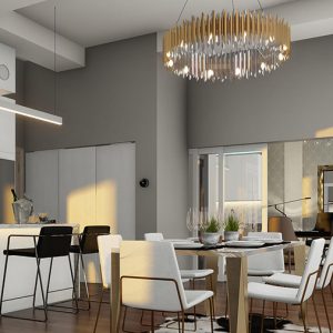 Modern luxurious office, kitchen and dining room rendering